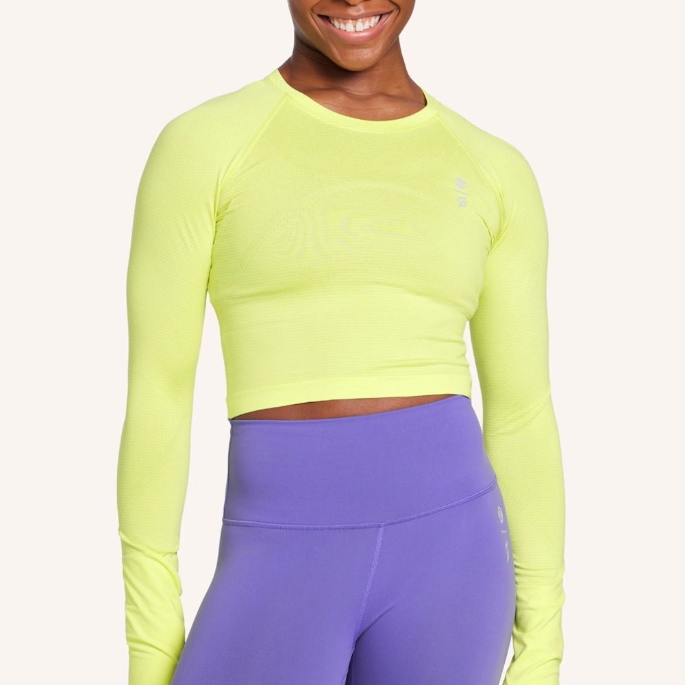 Lululemon x peloton cropped long sleeve swiftly tech electric lemon